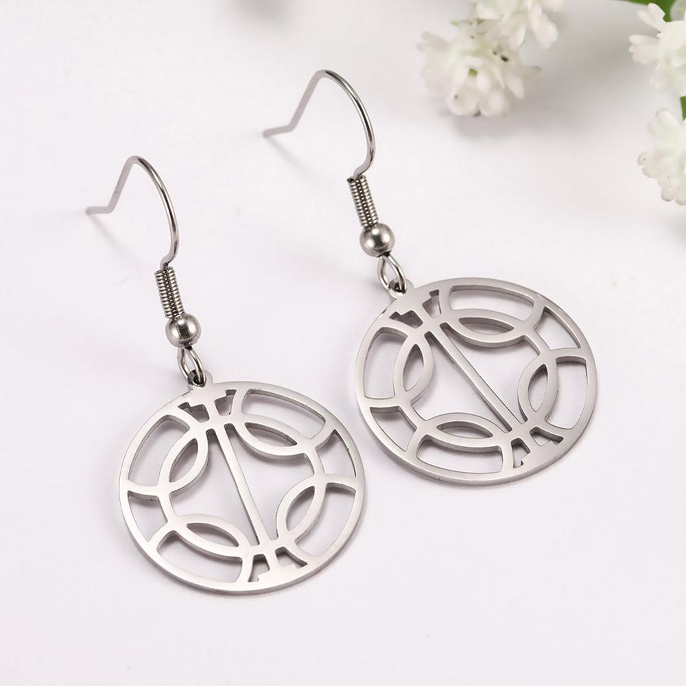 Skyrim viking kompass flower of life amulett øredobber rustfritt stål talisman dangle øredobber smykker for kvinner jenter