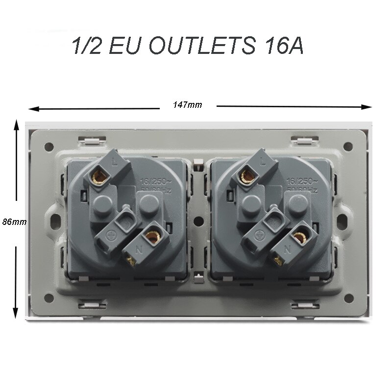 Stopcontact eu duitsland dubbele stopcontacten frame 16a 220v kristalglaspaneel duitsland ingebed voor romantische thuiskantoordecoratie