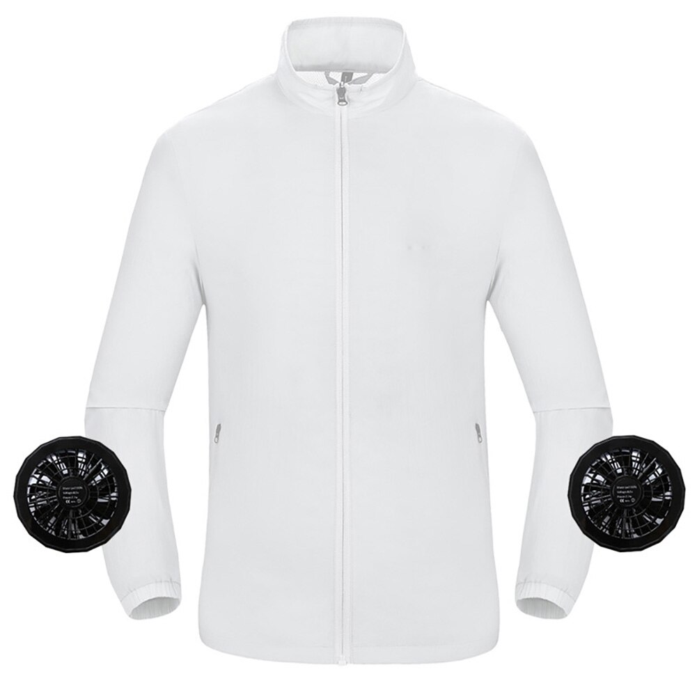 Summer Outdoor Cooling Fan Long Sleeve Jacket Unisex Fishing Working Top Coat: White / XL