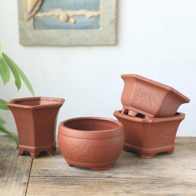 Rød ler åndbar urtepotte keramisk sukkulent plante potte vase bonsai planter blomsterbeholder stue balkon boligindretning