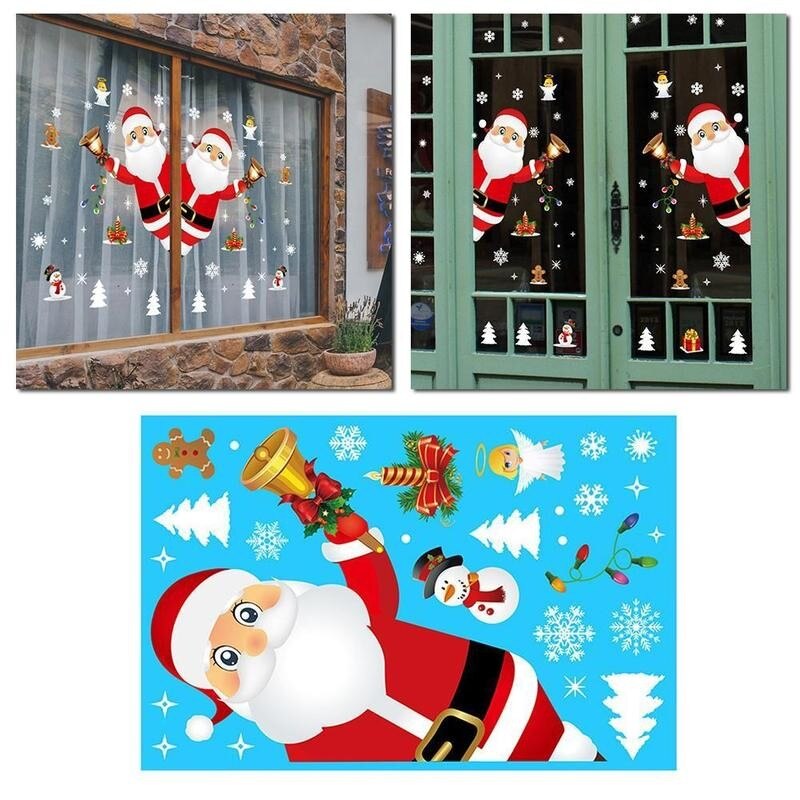 Merry Christmas Window Wall Sticker Santa Claus Deer Glass Window Xmas Static Sticker 2022 Year Decals Home Decoration