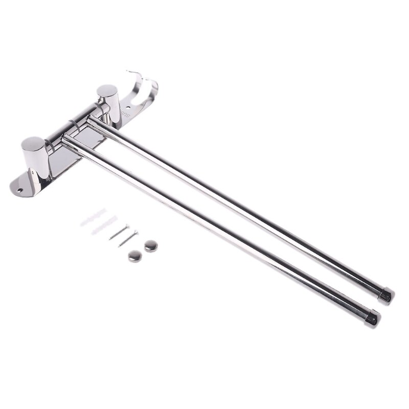 Towel Holder 2 Swivel Rotating Bars Arms Rods Stainless Steel Wall Mounted Kitchen Bathroom Rack Rail Hanger Shelf With Hook