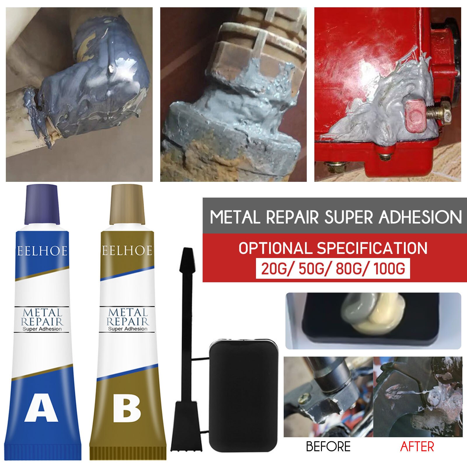 Adhesivo de reparación de Metal, Super pegamento resistente a altas temperaturas, de secado rápido, resistente al agua, para soldadura, agente de fundición de acero de hierro