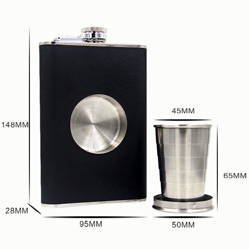 Alcohol Flagon Shot Flask Stainless Steel 8 oz Hip Flask Built-in Collapsible 2 Oz Glass & Funnel Whiskey Wine Pot Barware Drink