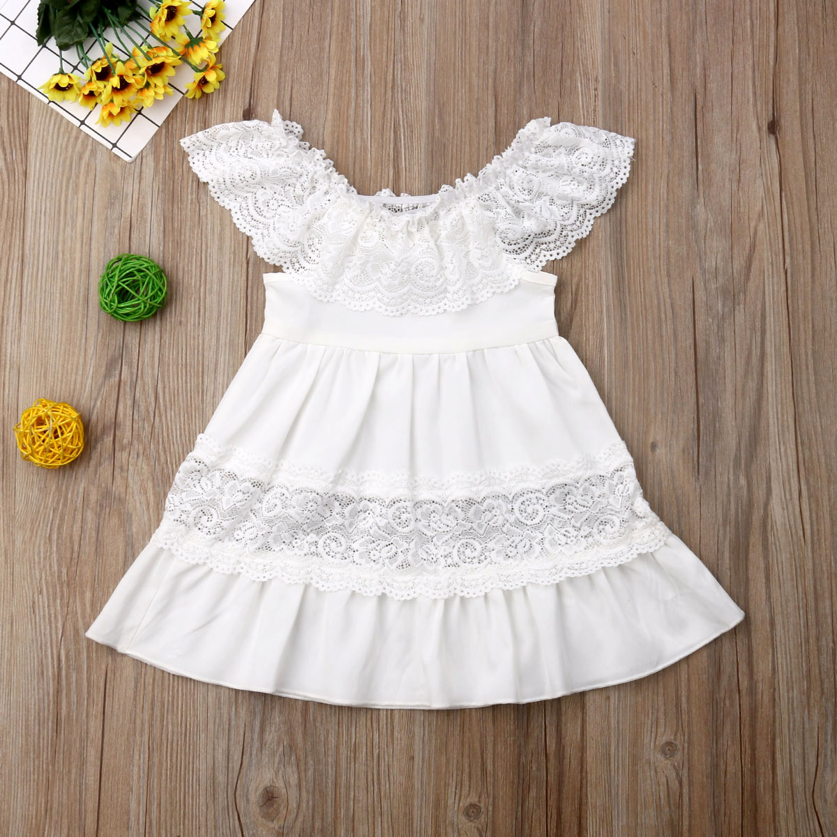 knee length dresses for ladies Baby Girl Lace Dress Long Sleeve, White Boho Toddler for Baptism, First  Birthday Outfit Girl main image 0
