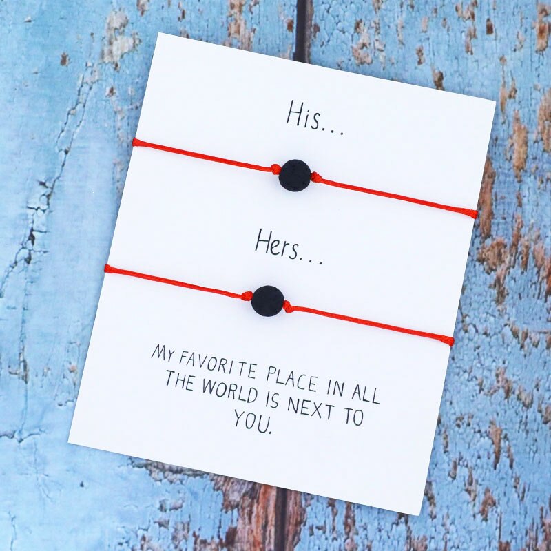 8mm zwarte lava wensarmbanden, bijpassende armbanden met zwart touw, vulkaansieraden voor hem en haar, vriendschapswenskaart