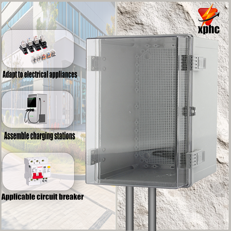 Caja de sellado electrónico impermeable para exteriores, carcasas ABS de distribución de cubierta gris/transparente IP66 con hebilla, caja de conexiones de plástico
