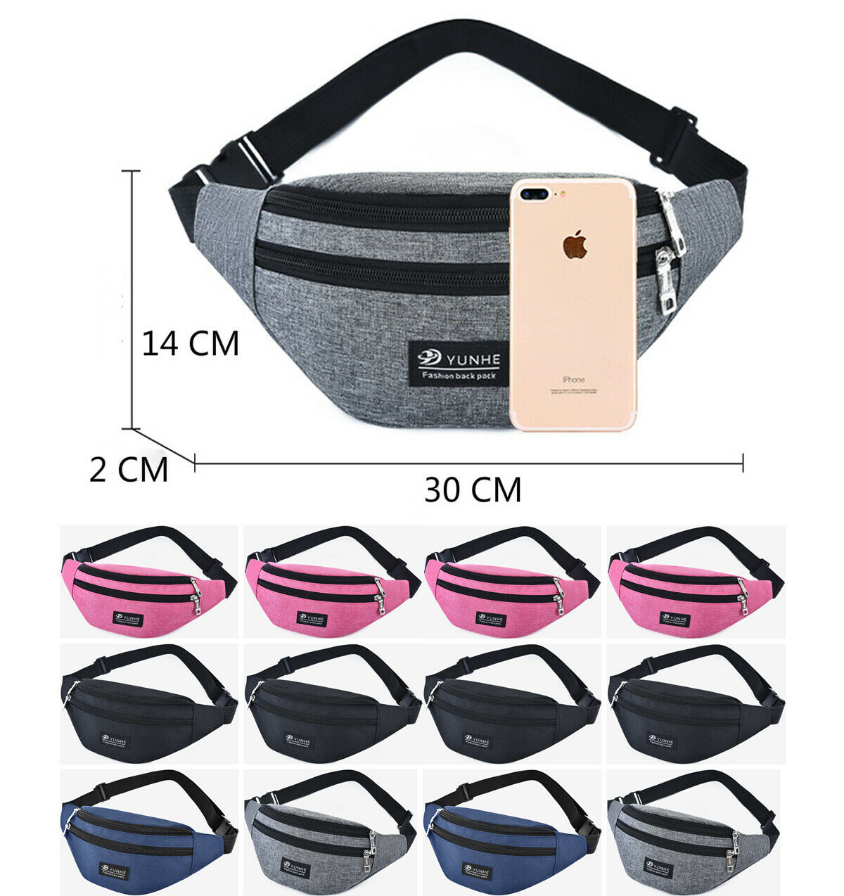 Uk Mannen Vrouwen Taille Fanny Pack Sport Reizen Riem Rits Taille Tas Crossbody Bag