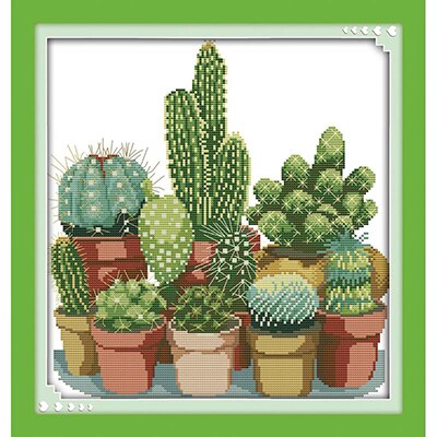 Cactus Series 11CT14CT Counted Cross Stitch Kits Printed Pattern Crafts DMC Fabric Canvas Sewing Needlework Embroidery Set Decor: J217(2) / 11CT Unprinted cloth