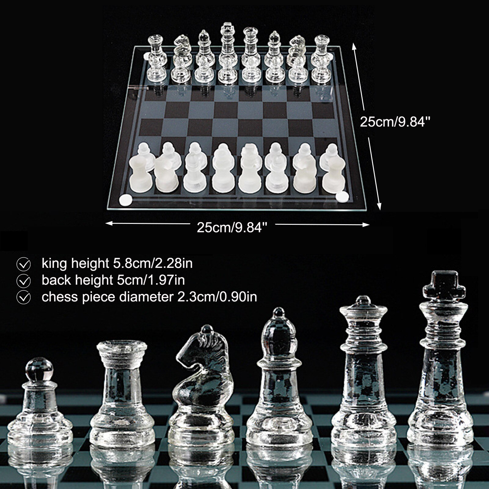 K9 Glass Chess Small Medium Large International Chess Board Chess Game International Chess Game Chess Set Thinking Toys