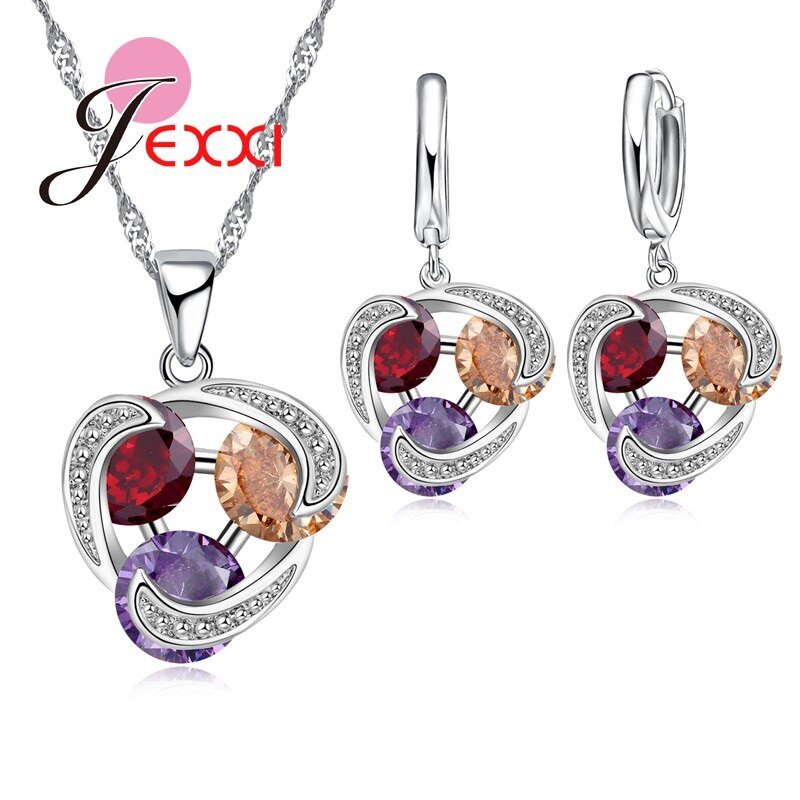 925 Sterling Silver Jewelry Set Cubic Zirconia Crystal Pendant Necklace Earrings For Bridal Wedding Charm party Wear