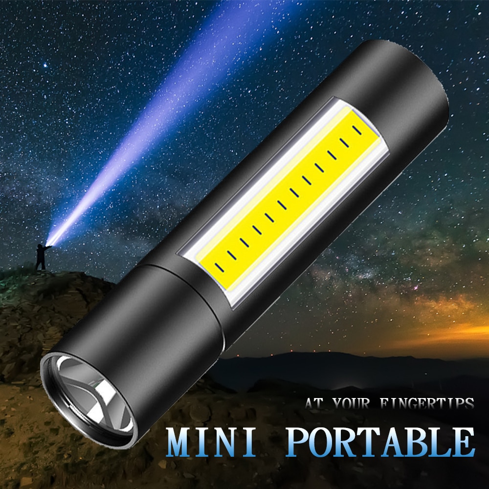 ZHIYU USB Rechargable Mini LED Flashlight 3 Lighting Modes Waterproof Torch Telescopic Zoom Stylish Portable Suit Night Lighting