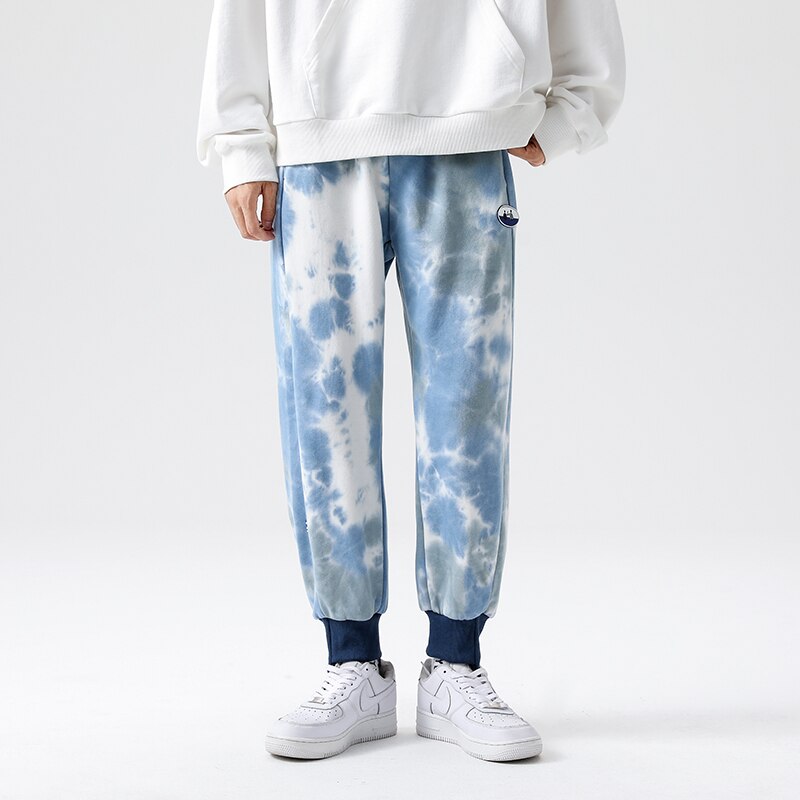 Männer Straße Tie Dye Jogginghose Harajuku 100% Baumwolle Bequeme Hose Jogger Neuheiten Trend Track Hosen: M-Weight-55-60kg / Motley Blue