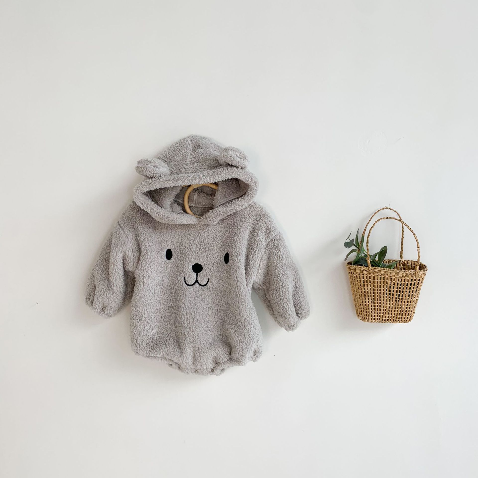 Winter baby lam wollen bodysuit baby jongens meisjes cartoon beer bodysuit kleding dikker warme baby jumpsuit babykostuums: K2092 grijs / 3t 100cm