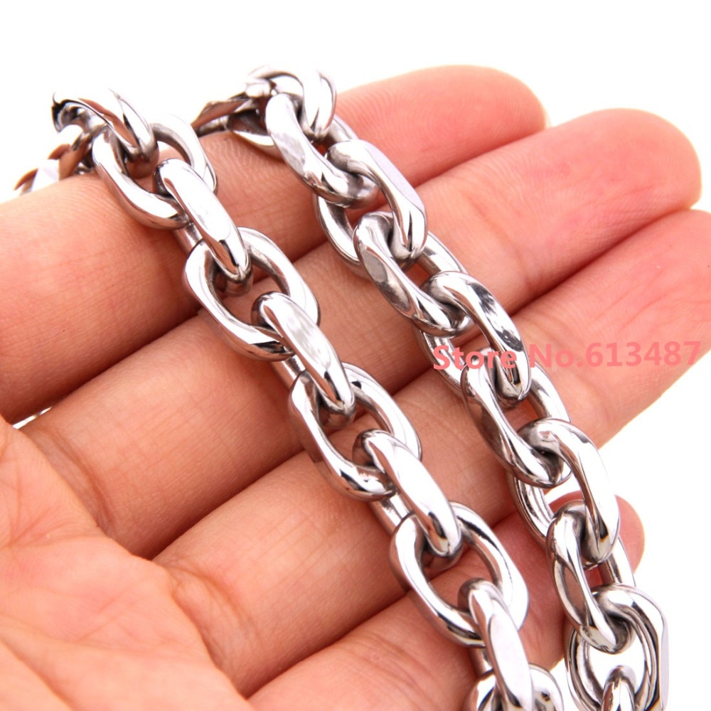 Cadena de eslabones de acero inoxidable para hombre y mujer, pulsera de eslabones, ovalados, de 7 a 40 pulgadas, 8mm de ancho, 316L