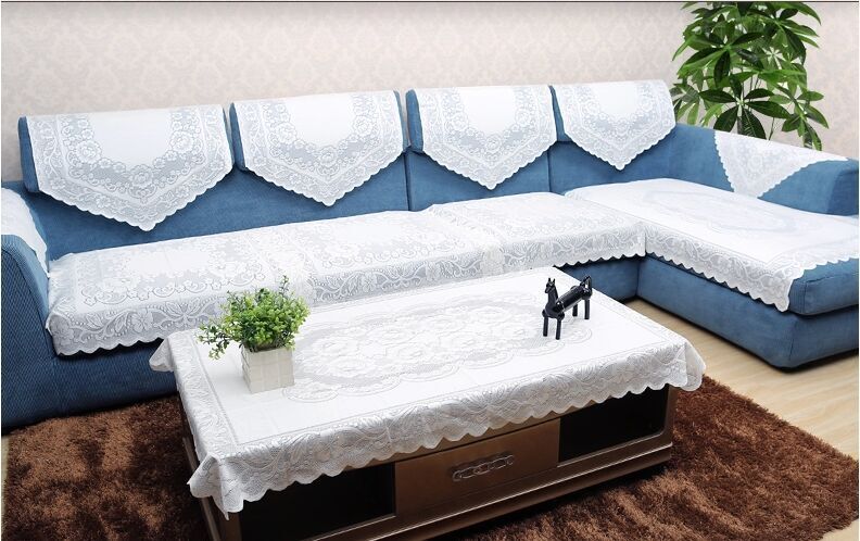 Europæisk blonder sofabetræk kombination sofa ryglæge tyk hvid blonder sofapude fire årstider sofahåndklæde