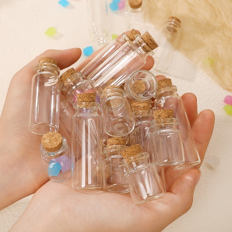10 Uds Mini botellas de vidrio con tapones de corcho tarros de hechizo viales de poción botellas de mensaje de deseos para favores manualidades DIY 5ml-20ml