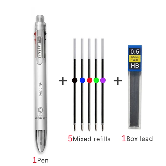 6 In 1 Multicolor Ballpoint Pen Multifunction Pen Contain 5 Color Ball Pen & 1 Automatic Pencil Top Eraser Office School Supply: light yellow