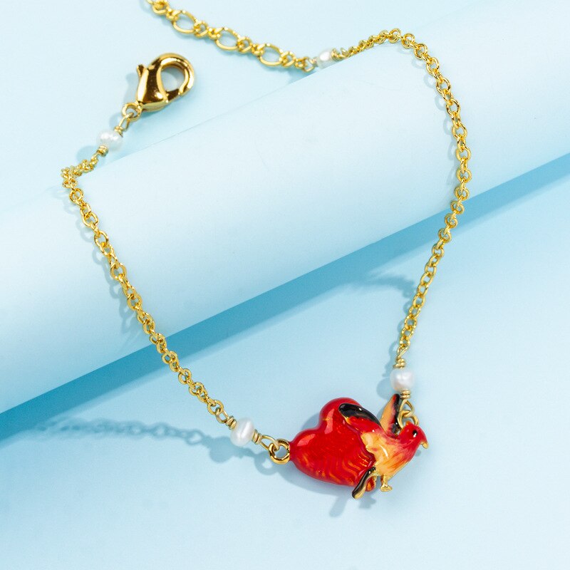 French simple personality hand-painted enamel red animal bird bracelet temperament love bracelet female