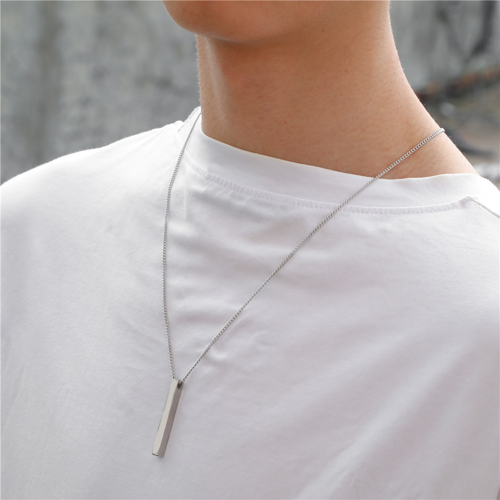 Classic rectangular pendant necklace for men, stainless steel, black color, cuban chain necklace for men, jewelry 2022: 3-55cm