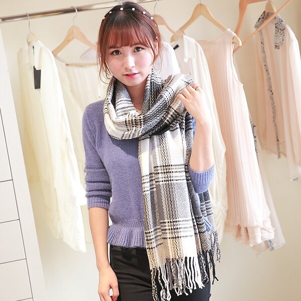 Vrouwen Kasjmier Sjaals Herfst Winter Vrouwelijke Wol Plaid Sjaal Dame Brede Roosters Lange Shawl Wrap Deken Warme Schoudermantel: Black white Scarf