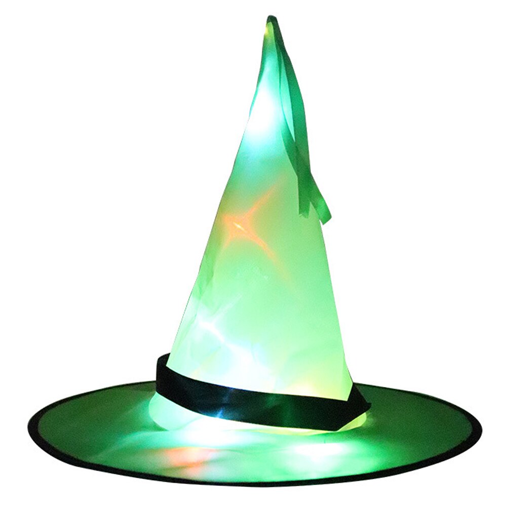 LED Luminous Witch Hat Solid Halloween Decorative Hat Cosplay Costume Kids Halloween Atmosphere Decorations: Green