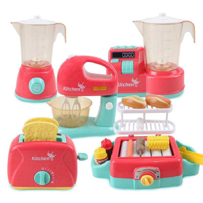 Simulation Appliances Kitchen Mini Blender Toaster Mixer With Led Pretend Play Toy Children Play House Baby Girls Kids Toys