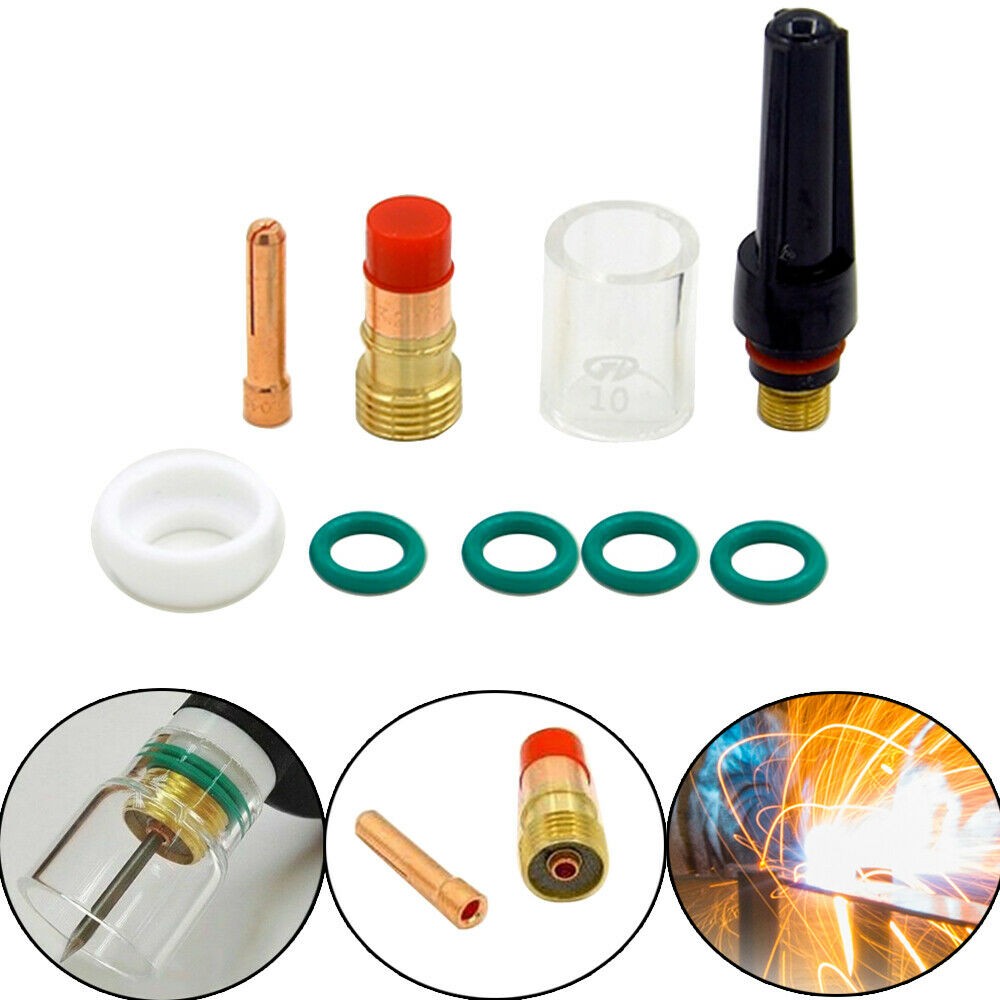 9 Pcs #10 Pyrex Glass Cup TIG Welding Gas Lens Parts Practical Glass Chuck Set Suitable For WP-17/18/26 TIG Welding Torch