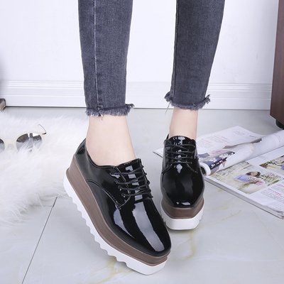 Herfst dames wedges schoenen platform oxford dames schoenen dames casual schoenen dames veterschoenen dames sneakers: Zwart / 38