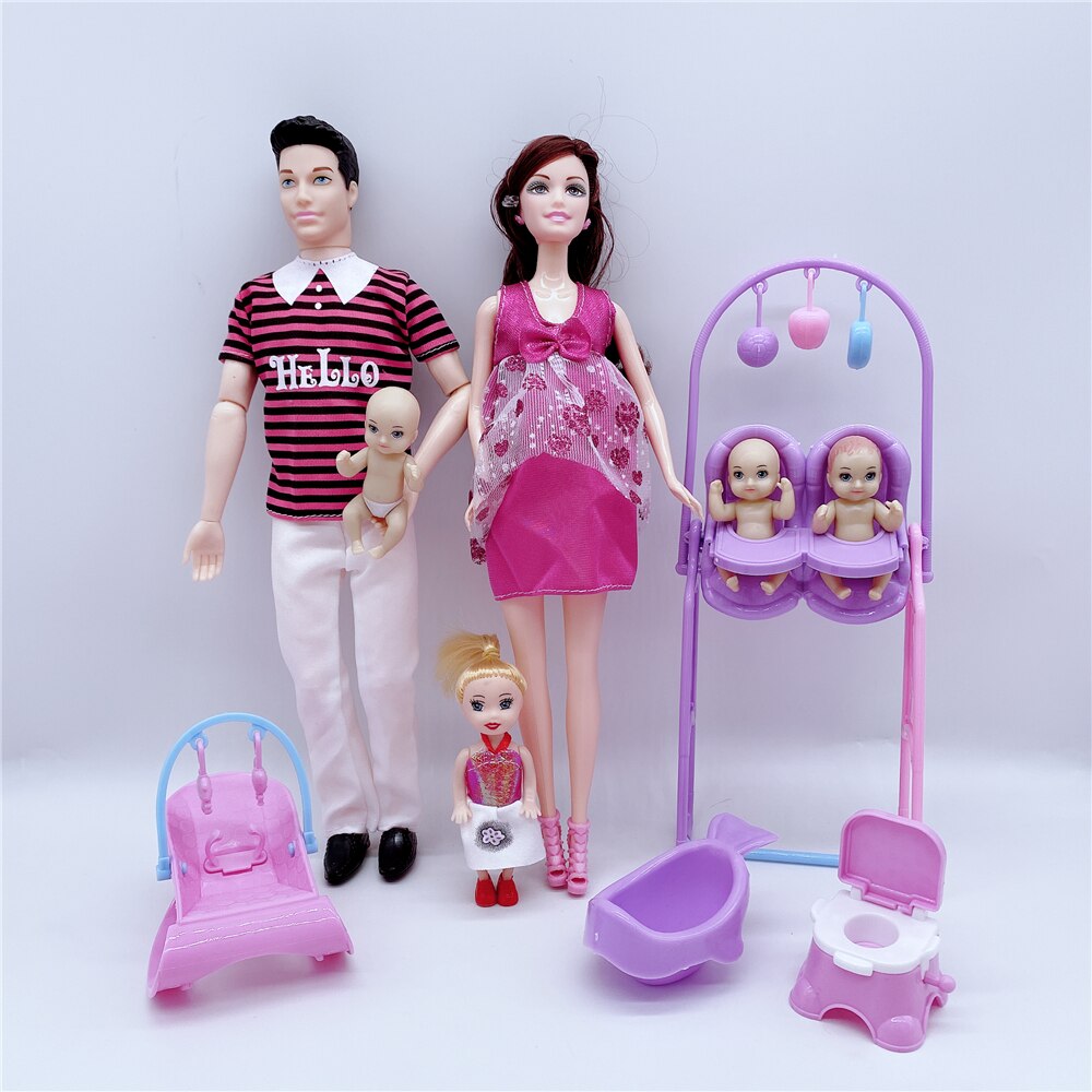 11.5 "/ 5" 2020 mais recente moda grávida barbies boneca mãe-criança combinação banheira + dupla cadeira de jantar crianças brinquedo plástico: DY156-4