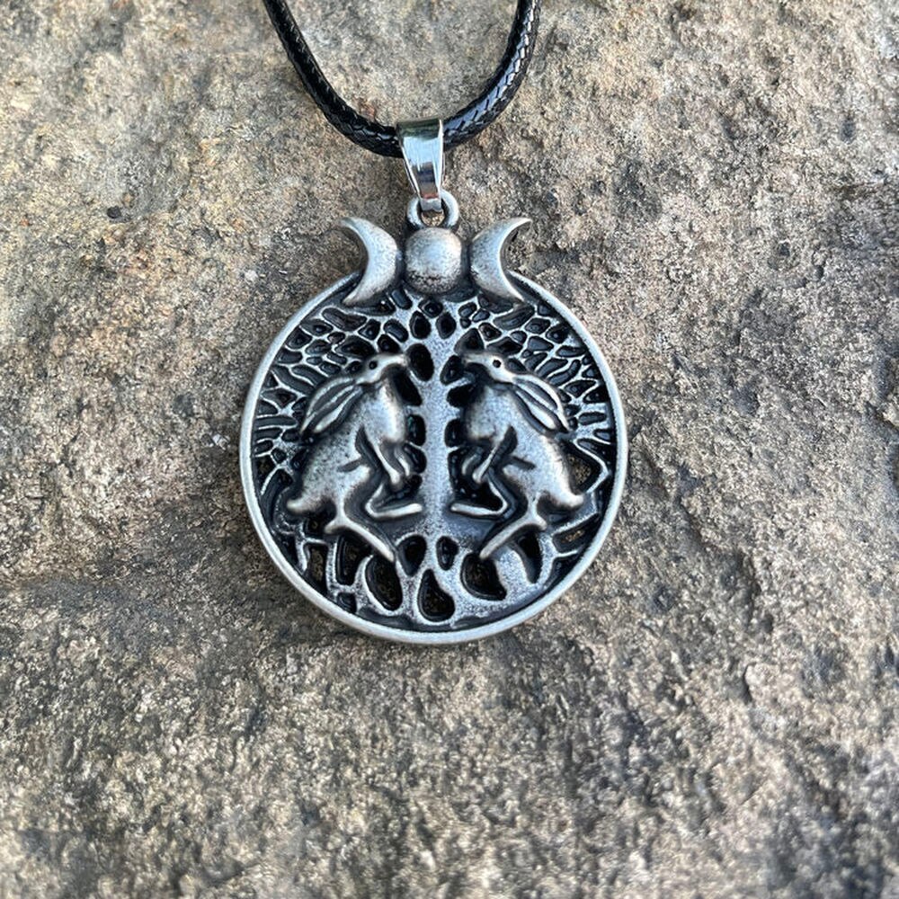 12 stück baum-mond-hase-dreifachmond-keltische-wicca-mandala-ungewöhnliche totemtier-göttin-halskette