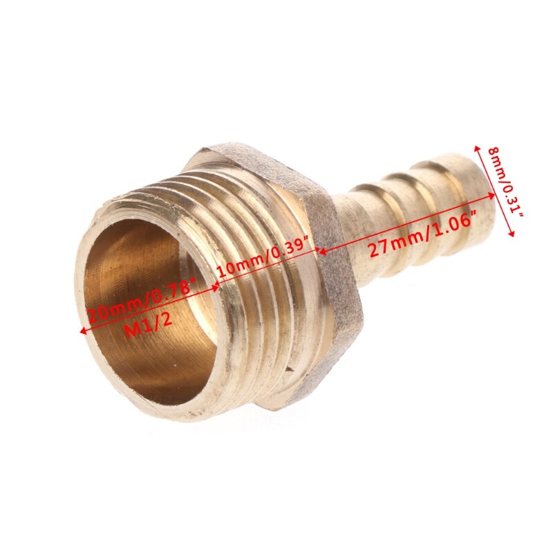Brass Male/Female Thread 1/2" BSP to 8mm Barb Hose Coupler Connector Pagoda Joint