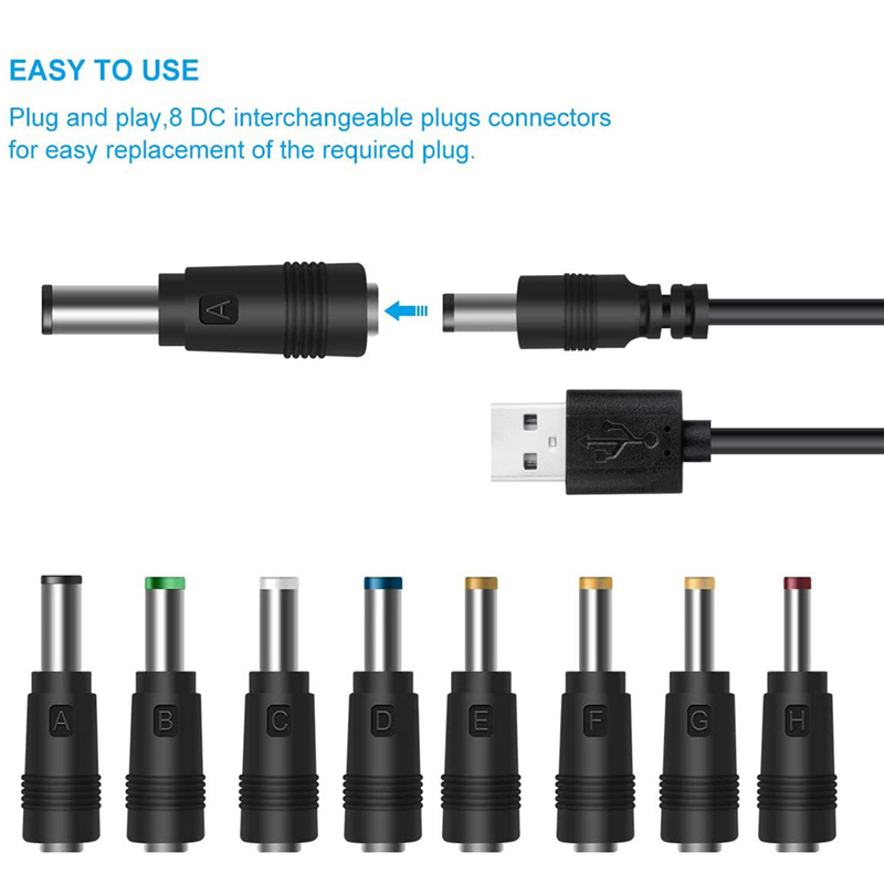 Universele Dc 5V Power Kabel Usb Naar Dc Plug Oplaadsnoer Met 8 Connectoren Adapter Voor Router Light Speaker