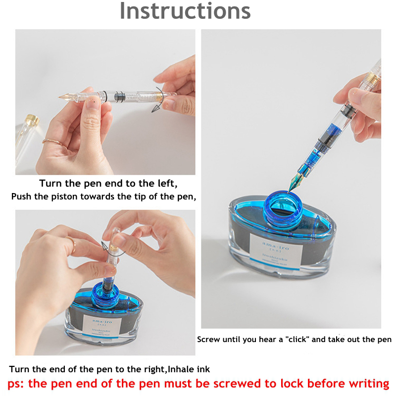 Gjennomsiktig gullstempel metall fyllepenn påfyllbar pensel blekkpenn mykt hode kalligrafi tegne maleri kunstforsyninger