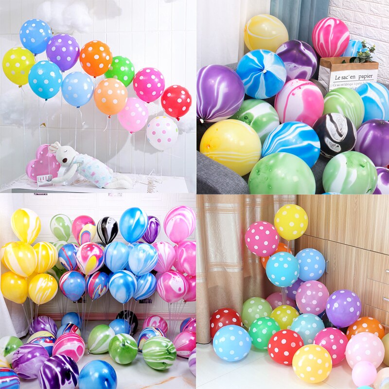 10pcs 12 Inch Colorful Wedding Valetines Day Agate Marble Wave Point Balloons Birthday Decoration Happy Year Decor