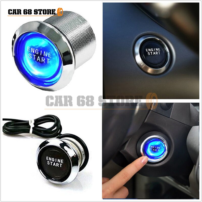 Bouton de démarrage universel pour voiture, bouton marche/arrêt 12V, galvanoplastie, bande latérale, LED lumière bleue, pièces automobiles