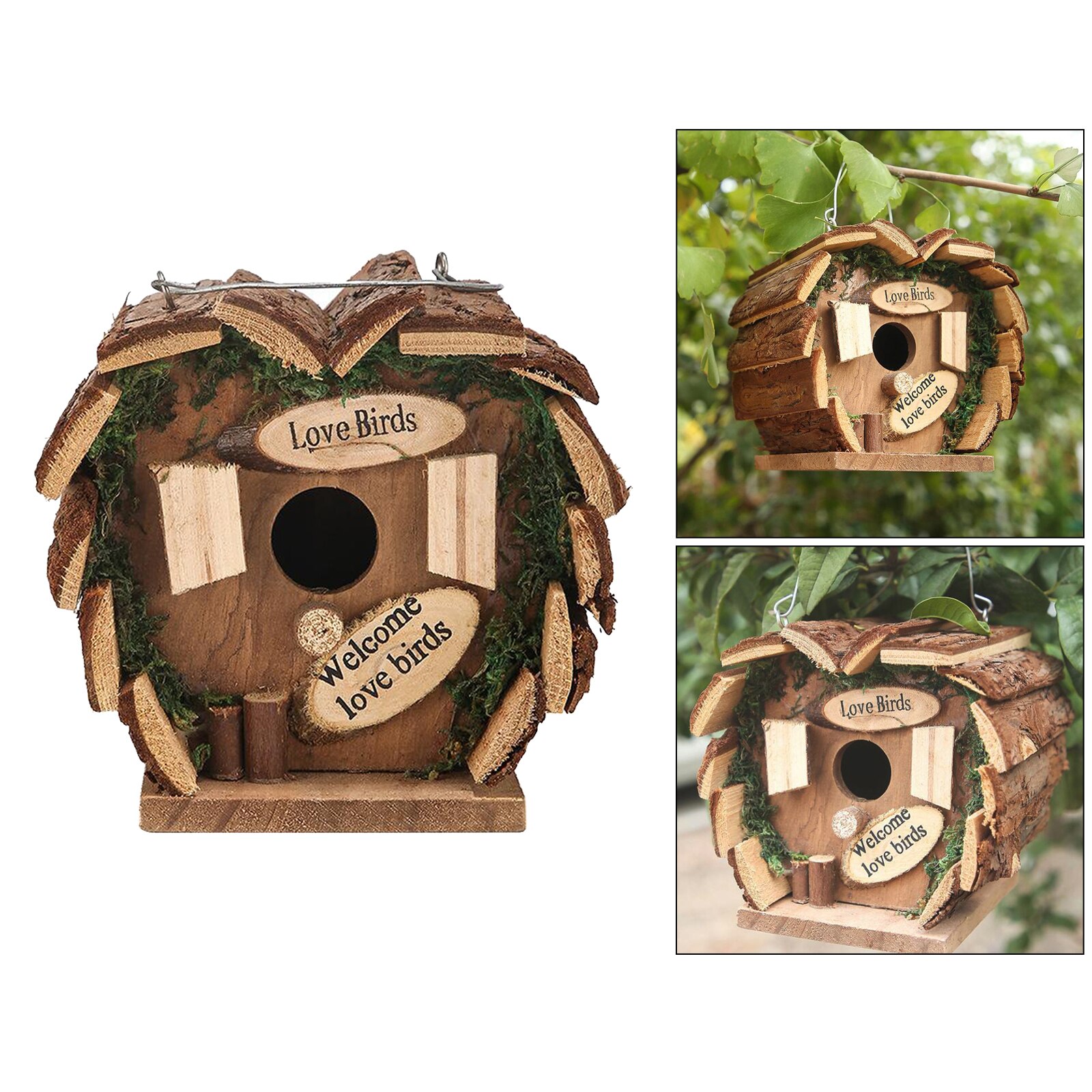 Hanging Birdhouse Feeder Natural Wood Outdoor Bird Hanging Nest Birds House Box for Garden Decoration