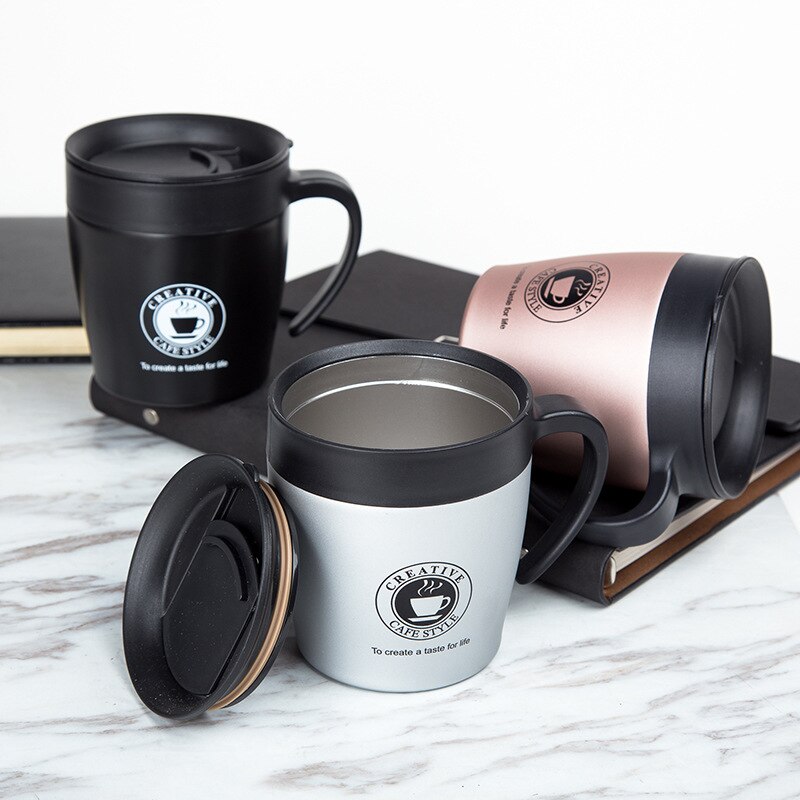 Upors 330ml kaffekopper 304 rustfrie vakuumisolerte termoskopper tumbler reise kaffekrus med lokk og skje