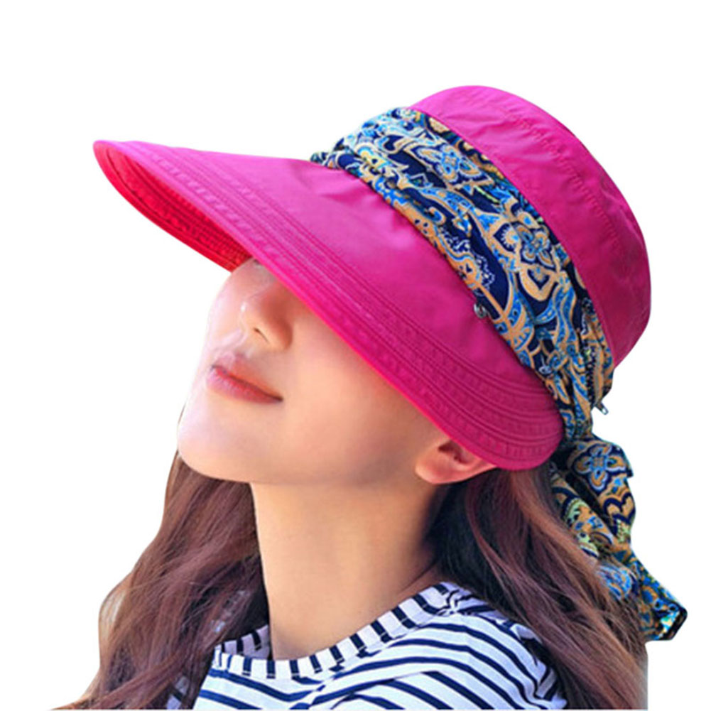 Casual kvinder sommer strandhatte solskærme kasket sammenklappelig anti-uv hat chapeau femme: Rosenrød