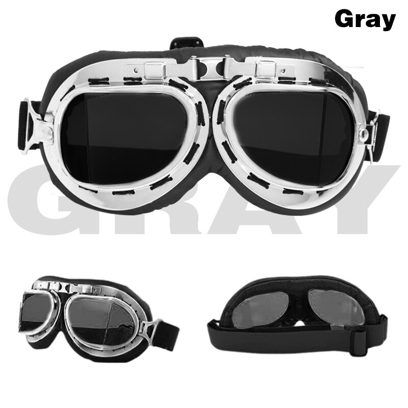 Retro motorcykel glasögon vintage motorcykel sliver glasögon hjälm pilot klassiska glasögon för atv utv uaz skoter cykel moto styling: Silvergrå