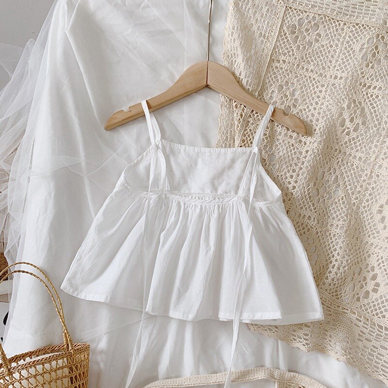 Bretelle per ragazze coreane estive camicia solida Sling abito senza maniche Top Casual in cotone moda abbigliamento per bambini per ragazza