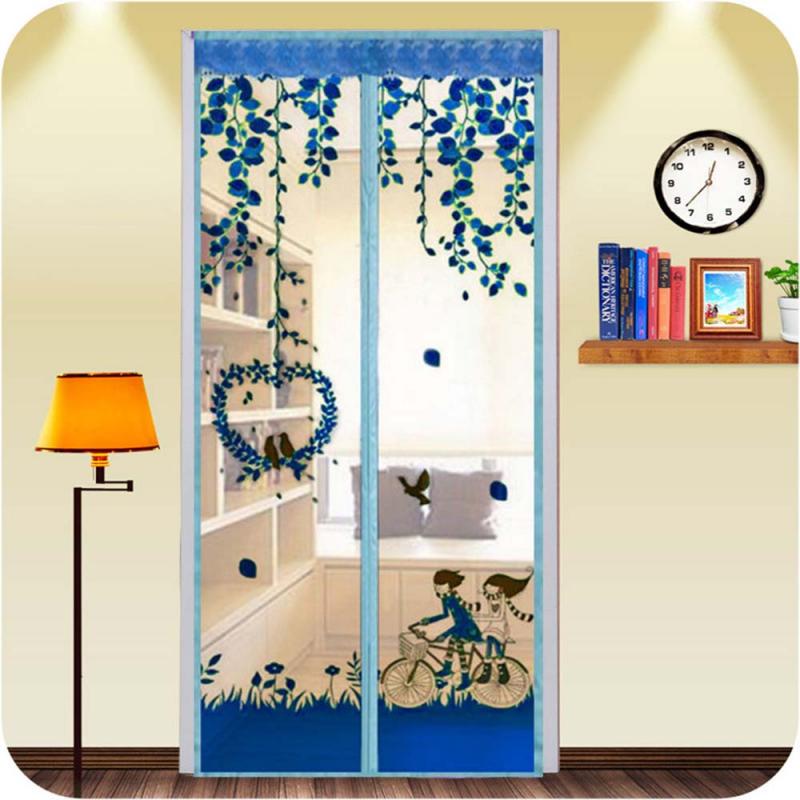 Strong Magnetic Door Curtain Anti-Mosquito Insect-Proof Automatic Closing Invisible Gauze For Kitchen Bedroom Door Mosquito Net: Blue / 100X210cm