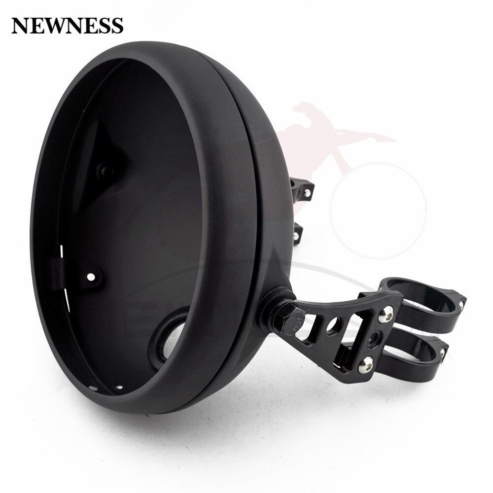 7" Motorcycle Headlight Headlamp Bucket Shell for Led lens CNC Bracket Holder Side Mount For Harley Bike Moto: Matte Black Set