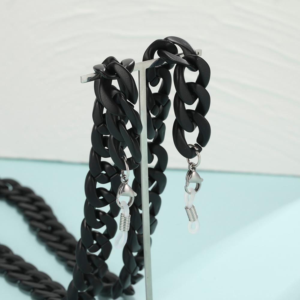 Kvinder satin akryl solbrilleholder kæder mat guld brun sort grå maske kæde lanyard brillesnor brillestrop reb: Mat sort - lås