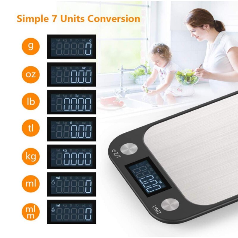 Digital Multi-function Food Kitchen Scale 5kg/1g Stainless Steel Electronic scales LCD Display digital scale for Household black