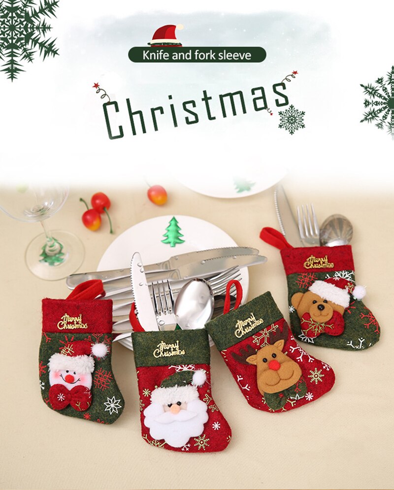 Kerst Decoratie Kerst Servies Caps Bestek Houder Xmas Bag Mes Vork Set Lepel Pocket Kerst Decor Sokken Tas