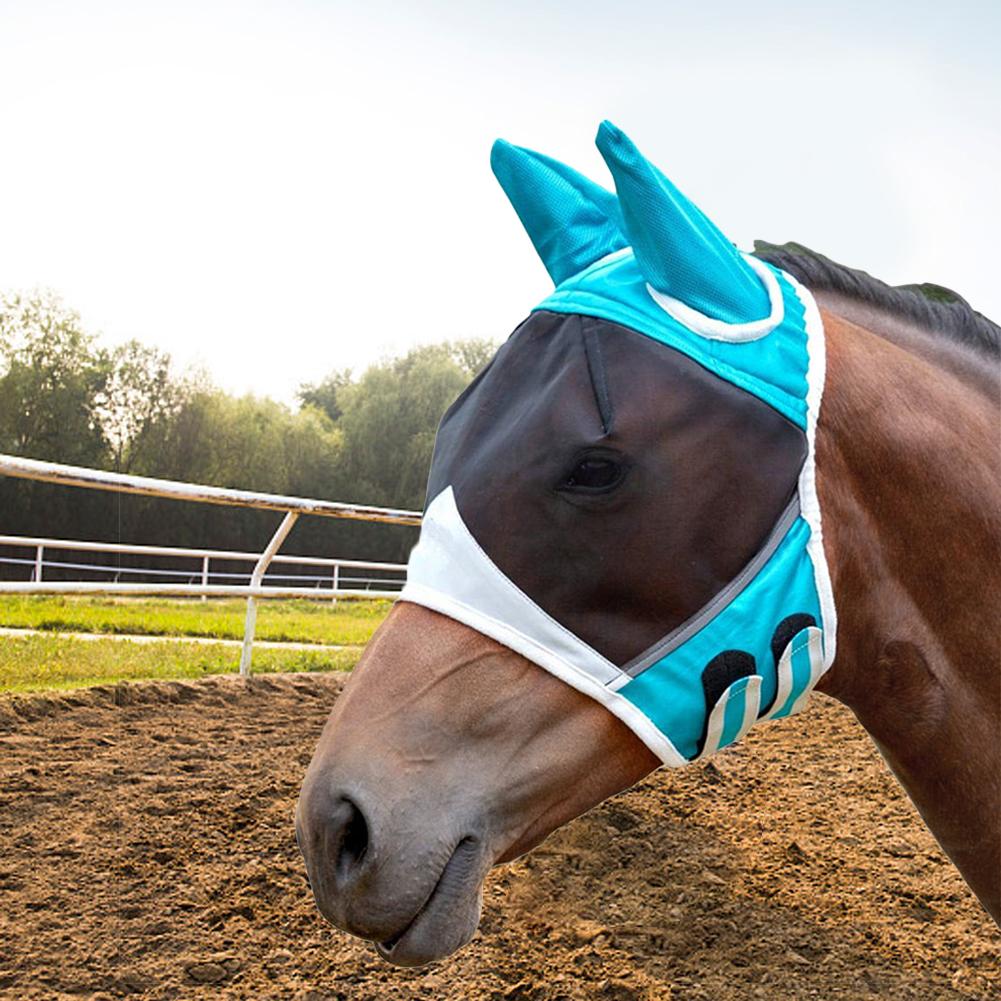 Hestemaske komfortabel pustende hestemaske med øre anti mygg hestemaske