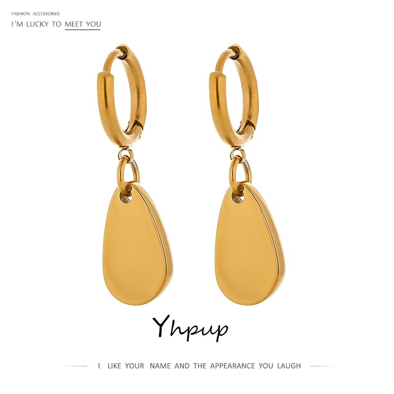 Yhpup Geometric Stainless Steel Hoop Earrings for Women Stylish Gold Color Metal Texture Earrings бижутерия