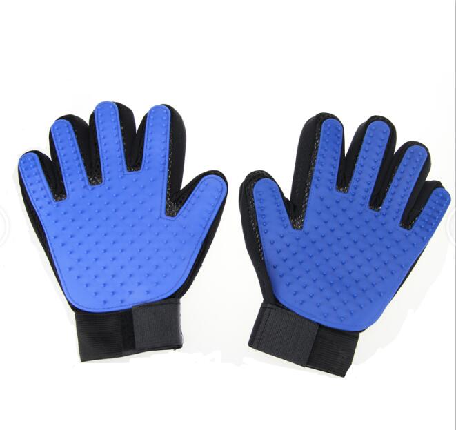 Guantes para cepillar pelo de perro mascota, para limpieza de mascotas, peine de masaje, suministro de limpieza de dedos, guantes para pelo de gatos domésticos, guante para Animal: Azul / left