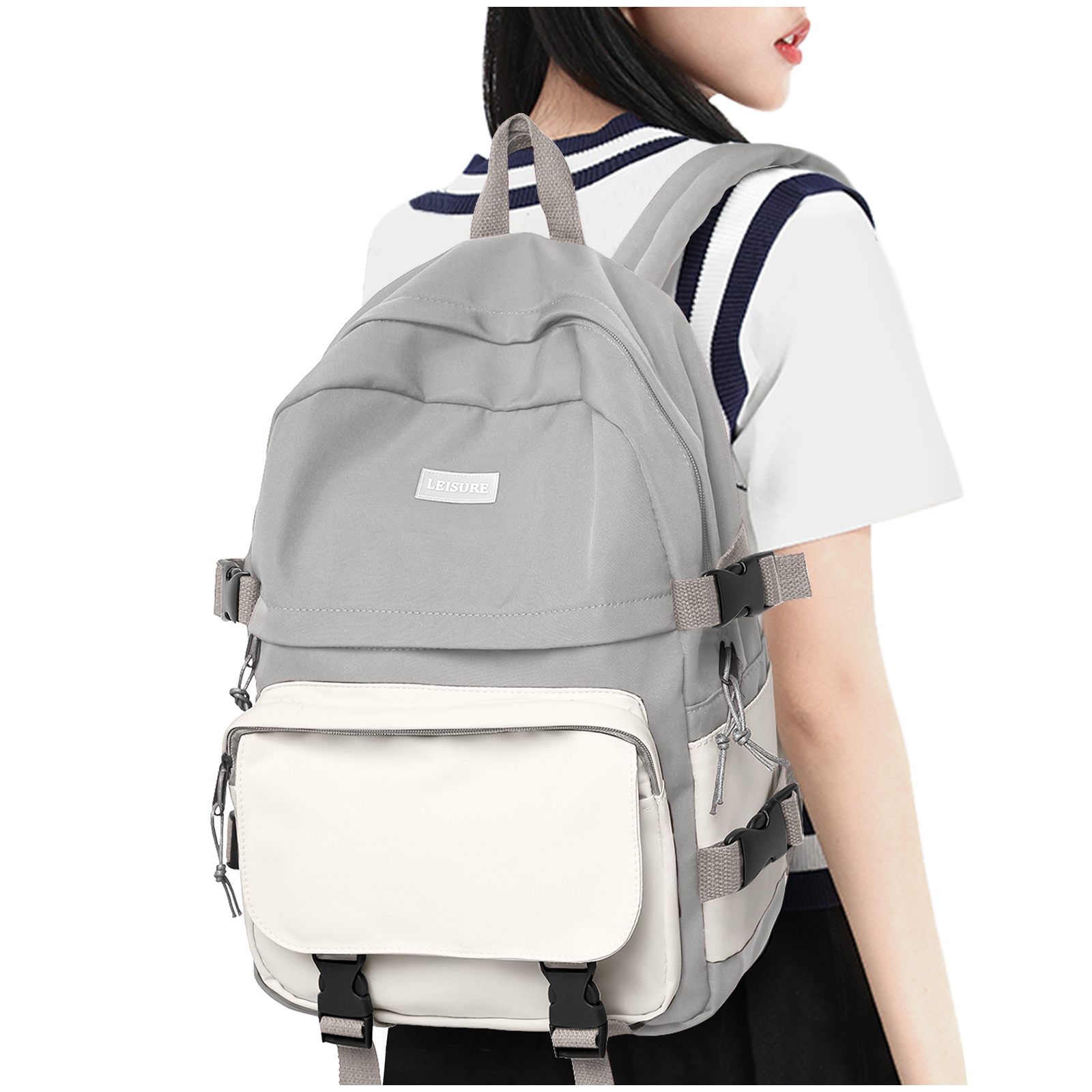 Waterproof Laptop Backpack for School Kawaii Solid Color Girls Boys Nylon Backpack Lightweight Travel School Bag Daypack: GRAY
